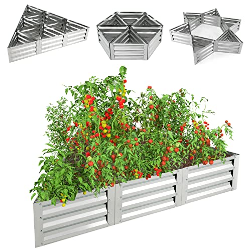 COSTWAY Letto da Giardino Rialzato Galvanizzato Triangolare, Kit di 6 Scatole Metalliche per Ortaggi, Fiori e Erbe, Fioriera da Giardino, Cortile e Balcone, Guanti Inclusi, 150 x 150 x 30cm