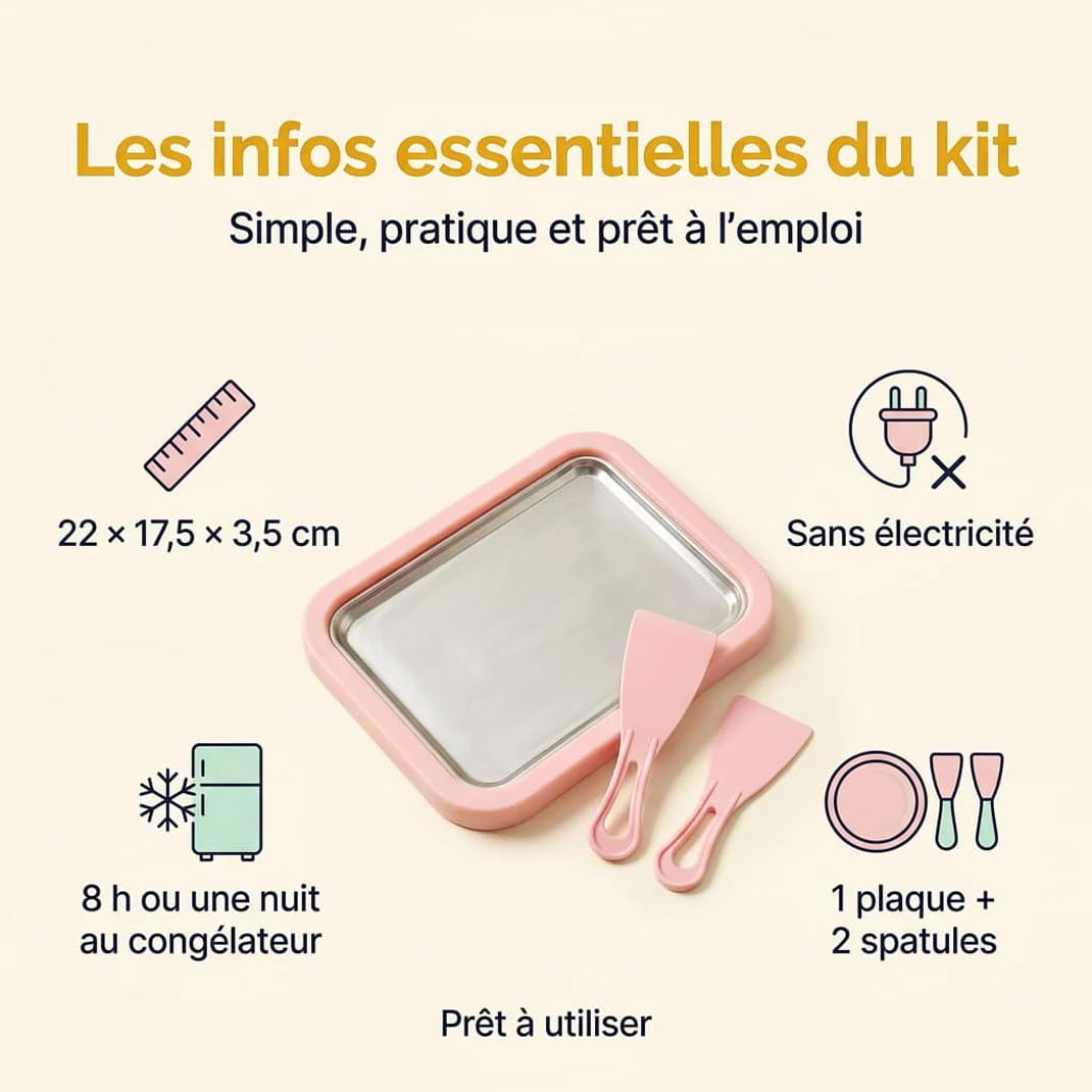 Frostlab - Kit De Plaque À Glaces Roulées Maison, Appareil De Dessert Glacé Sans Électricité, Activité Gourmande Diy, Inclut 1 Plaque + 2 Spatules (Blanc)