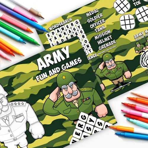 Pack of 24 Army Activity Sheets Kids Military Party Games Birthday Favours