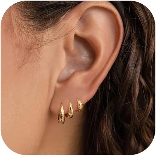 Turandoss Small Gold Hoop Earrings for Women Trendy - 14K Gold Plated Chunky Hoops Hypoallergenic Huggie Cubic Zirconia Earrings, Dainty Hoops Earring Set for Multiple Piercing