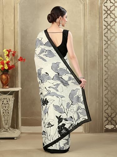 Image of SIRIL Women's Crepe Silk Printed Saree with Unstitched Blouse Piece