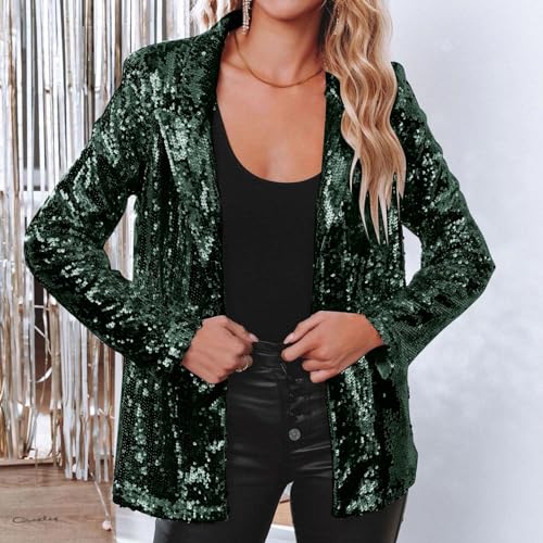 Manteau brillant paillettes vert veste décontractée manches longues