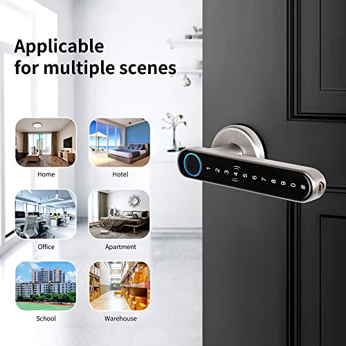 Image of CATCHFACE Fingerprint Door Handle - Keyless Entry, Biometric Smart Door Lock with WiFi Connectivity - Satin Nickel