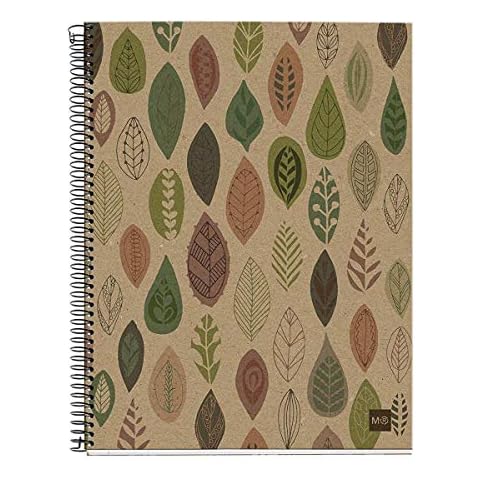Miquelrius Eco-Recycled Cardboard Notebook, (8.5 x 11, 4-Subject, College Ruled) 120 SHEETS (EcoLeaves) Cover
