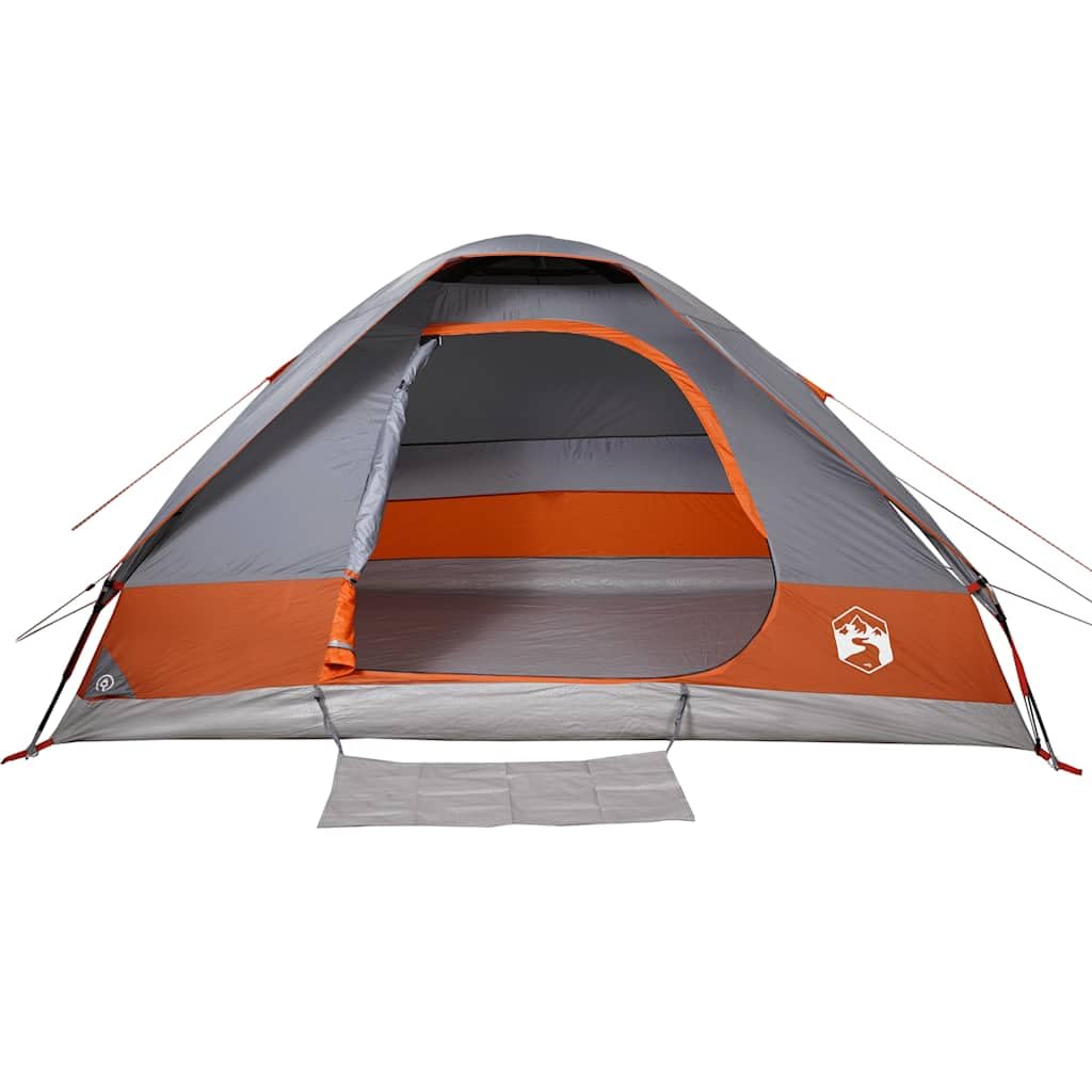 Tente de Camping Dôme 6 Personnes, Tente Familiale en Polyester 185T, Arceaux en Fibre de Verre, Sac de Transport, pour Camping et Randonnée en Famille, Gris et Orange