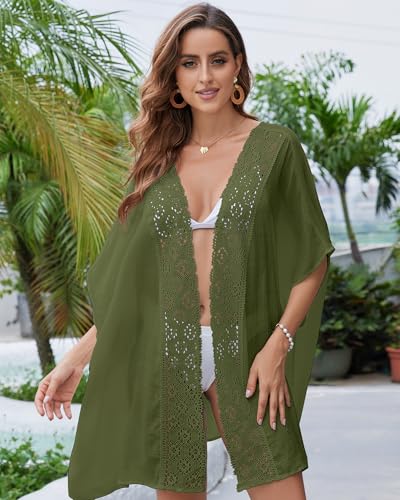 Bsubseach Women Chiffon Kimono Cardigan Beach Cover Up Lace Swimsuit Coverup Open Front Casual Summer Tops3