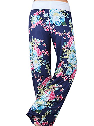 Image of iChunhua Women's Comfy Stretch Floral Print Drawstring Palazzo Wide Leg Lounge Pant