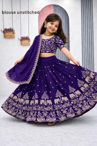 Image of Kids Lehenga Choli with Elephant Embroidery