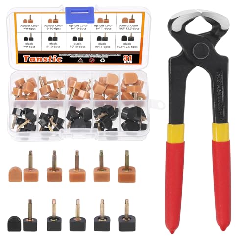 Image of Tanstic 30 Pairs Women's High Heel Shoes Replacement Tips Pin with 6 inch Heel Pliers, 9x9mm, 9x10mm, 10x10mm, 10x11mm, 10.5x12.5mm Black Beige High Heel Shoe Tips - 2.4mm /0.09 inch Pin Diameter