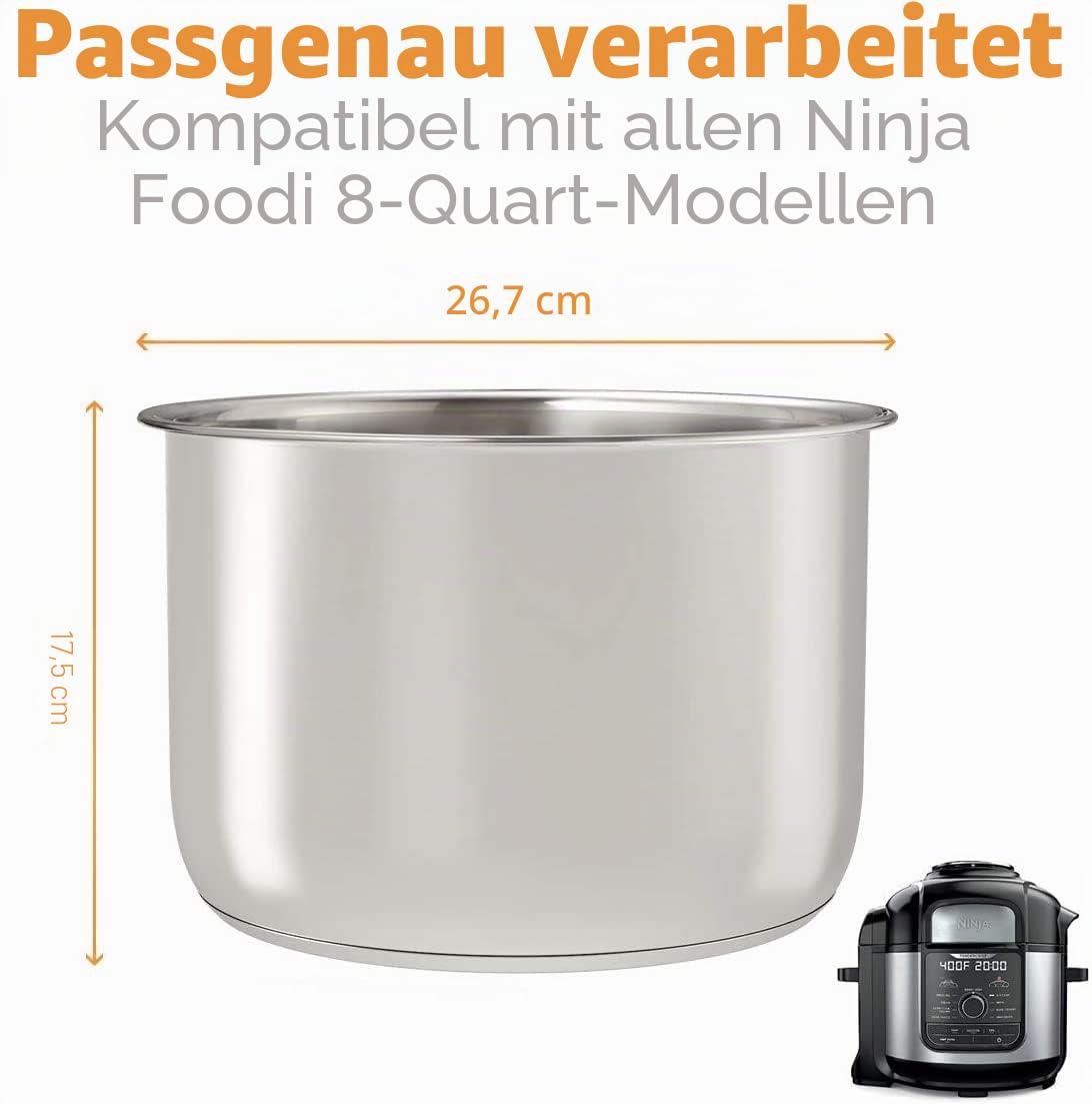 Goldlion Stainless Steel Inner Pot Compatible with Ninja Foodi 8 Quart Accessories Replacement Insert Liner
