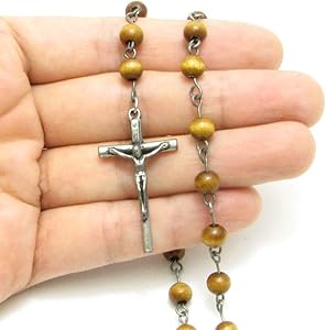 Amazon.co.jp: ネックレス ウッドビーズ シンプル ロザリオ クロス