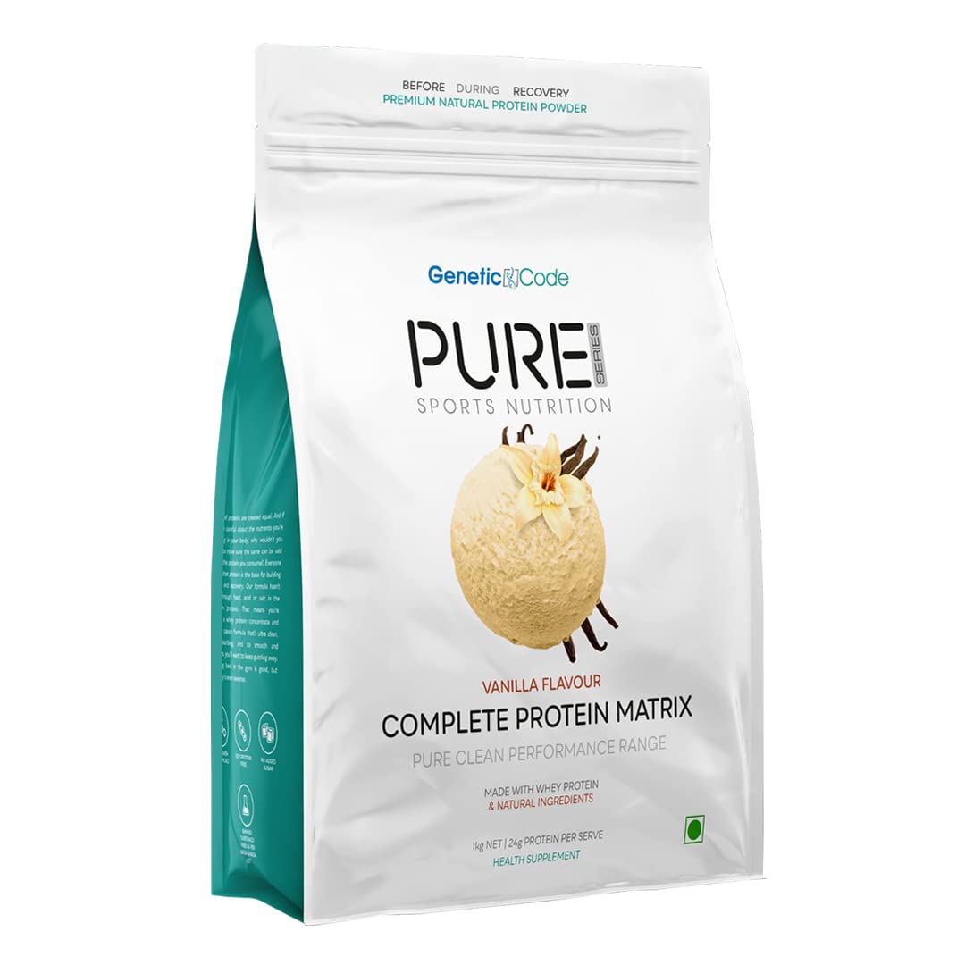 Genetic Code Pure Whey Protein for Boost Performance Muscle Growth and Support with Complete Matrix 1Kg (23 Servings) (Vanilla)