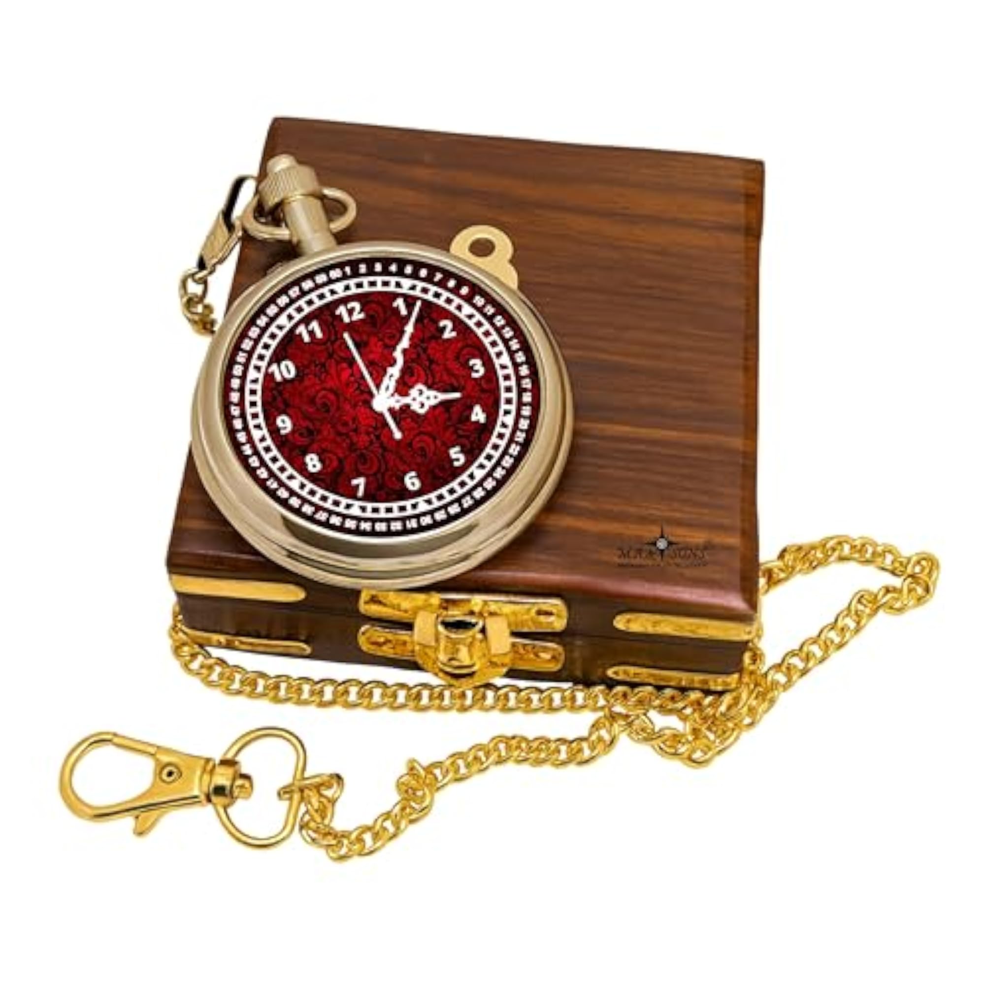 Personalized Brass Pocket Watch with Wooden Gift Box