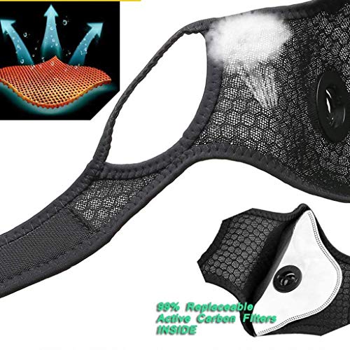 Kit 2 Mascara Esportiva com 6 Filtro com 4 Válvula, Mascara Esportiva Ciclismo Preta, Microfibra Mas