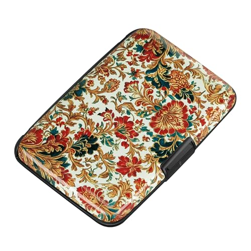 Image of ELFISH RFID Blocking Credit Cards Holder Aluminum Wallet Metal ID Case for Men Women, Carpet Pattern, Modern