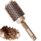 Round Hair Brush Blow Drying Brush Ionic Boar Bristles Anti-Static Round Brush for Hair Drying,Curling & Straightening Black&Gold