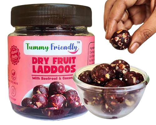 Image of TummyFriendly Dry Fruit Laddu. Healthy Dry Fruit Laddus with Dates - Sugar Free Snacks for Kids, Adults & Pregnant Women. Healthy snacks for kids. homemade dry fruit laddus. No Sugar. Dry Fruit Ladoo with Beetroot & Coconut (300g)