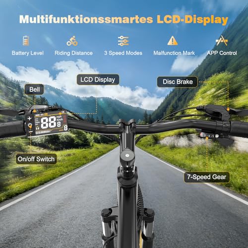 EVERCROSS EK15 E-Bike für Erwachsene, 27,5'' Elektrofahrräder - App, 250W Motor, 36V 13Ah Akku, 15/20/25 KM/H, 7 Gang Getriebe, urbanes Elektrofahrrad Mountainbike für Unisex – Bild 4