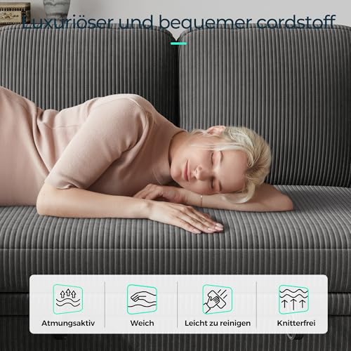 LINSY HOME Loveseat Sofa mit Stauraum – Bequemes Plüsch-Cord-2-Sitzer-Sofa mit Getränkehaltern, Sofa Klein für Kleine Räume, Wohnzimmer, Schlafzimmer, Wohnung