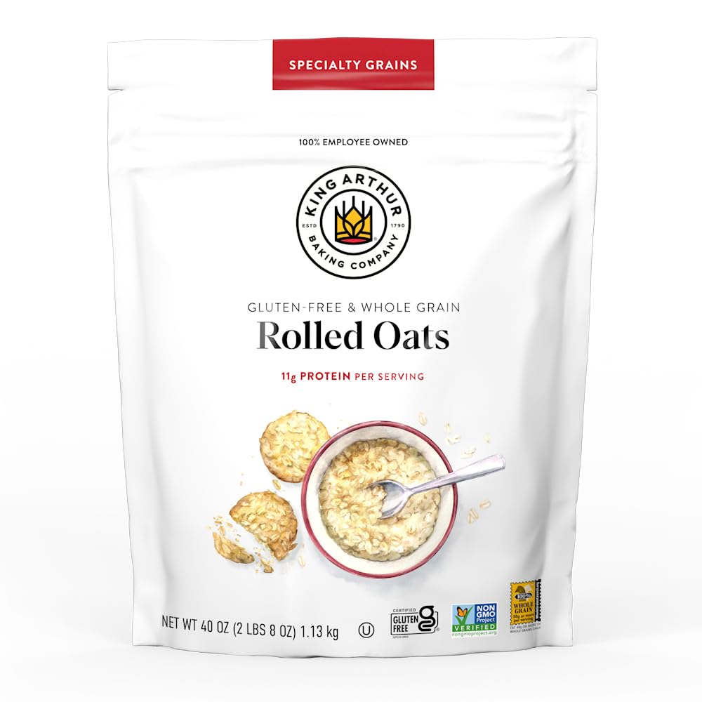King Arthur Gluten-Free Whole Grain Rolled Oats 2lbs - 11g Protein, Sustainable High-Protein Oats for Oatmeal & Baking