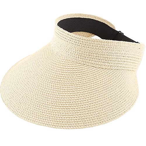 AHAHA Visoren für Damen Faltbar Strohhut Breite Krempe Visor Cap-Einstellbar Cover