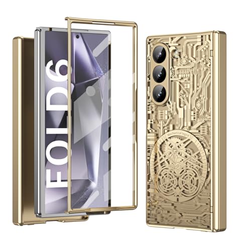XIMAND Coque pour Samsung Galaxy Z Fold 6 avec Motif légende mécanique, Protecteur d'écran Avant Design élégant, Texture holographique, placage Pliable à 360°...