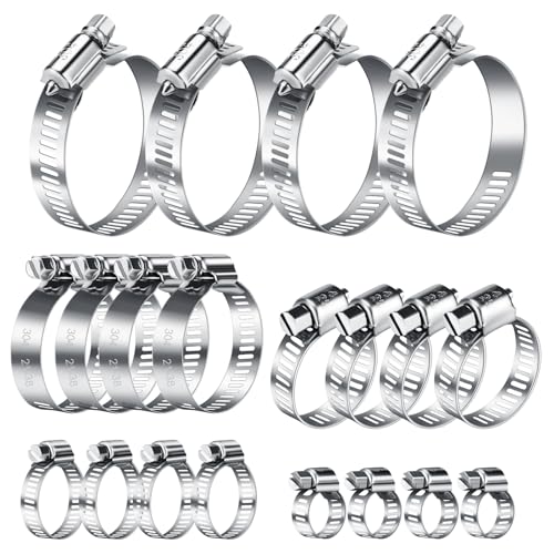 Abrazadera de Manguera Set 20 piezas,Abrazaderas Metalicas Abrazaderas de Tornillo,6–12/13–19/16–25/21–38/27–51 mm de acero inoxidable para Tubo Piscina, Auto, Jardín, Lavavajillas