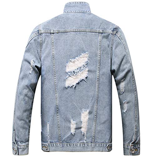 Image of LZLER Men's Denim Jackets Distressed Destroyed Classic Vintage Slim Fit Ripped Fashion Trendy Trucker Jean Jackets