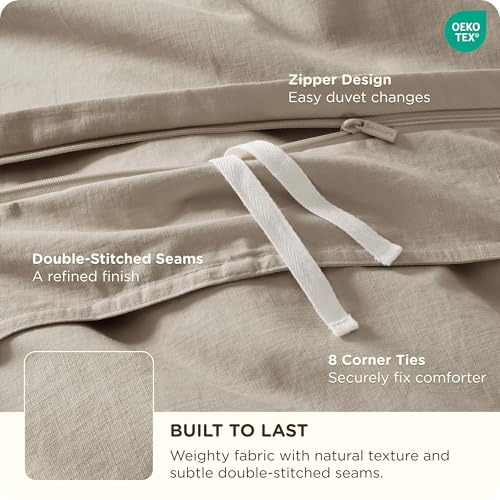 Bedsure Cotton Duvet Cover King - Luxury Slub Weave 100% Cotton Duvet Cover with a Linen Like Textured, Easy Change Durable Bedding, Tannish Linen Grey, 104" x 90"