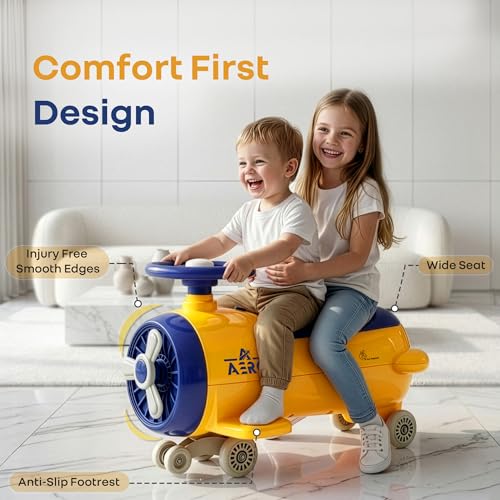 Image of R for Rabbit Iya Iya Aero Ace Swing Car for Kids, 2 in 1 Baby Ride On & Magic Toy Panda Car, ABEC7 Bearing Smooth Wheels with Storage Seat, Ideal for 2+ Years Boys & Girls, Upto 50 Kgs (Orange Blue)