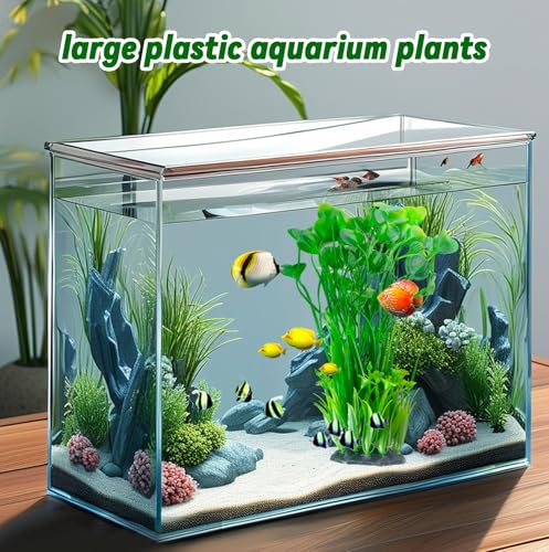 Image of kathson Large Plastic Aquarium Plants,2 Pcs Tall Fish Tank Plants Decor Artificial Seaweed Water Plant Ornament Freshwater and Saltwater Extra Large Aquarium Plant Decorations for Small Tanks