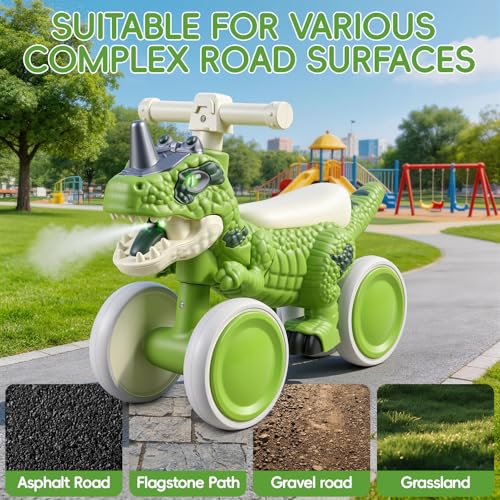 Image of Kids Tricycle, Dinosaur Toys Trike Bike with Safe Anti-Rollover Design, Music, Storage Basket, Big Wheels & LED Lights, Toddler Ride on Toys, Bicicletas para Ninos De 3 Anos a 6 (Green Small)