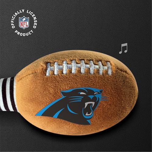 Image of Carolina Panthers Plush Football Rattle by Smilo - Officially Licensed NFL Baby Rattle Toy - Soft Baby Rattle with Bell - for Babies and Toddlers from 3 Months
