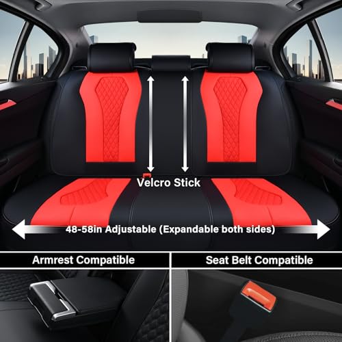 Image of Coverado Car Seat Covers, Seat Covers Full Set, Red Car Seat Cover, Auto Seat Covers Front Seats Rear Seat Cover, Luxury Car Seat Cushion,Leather Seat Cover Seat Protector Universal Fit Most Cars