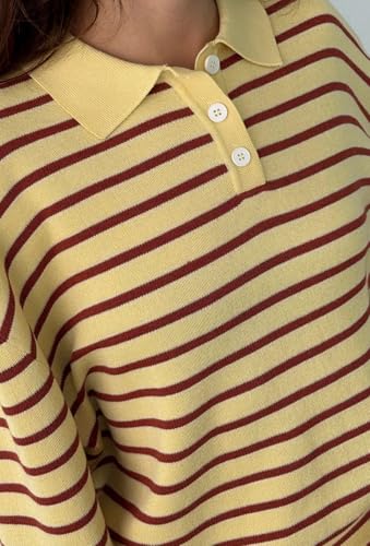 Women Y2k Striped Oversized Polo Sweater Vintage Aesthetic Preppy Knit Long Sleeve Pullover Golf Rugby Sweatshirt2