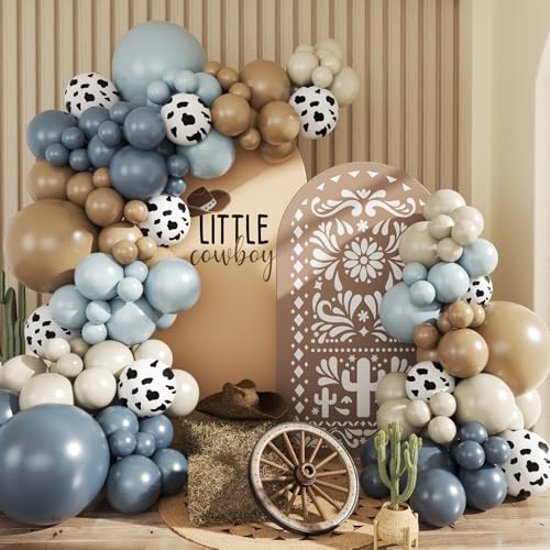 JOYFLOAT Cowboy Dusty Blue Cow Balloon Garland Arch Kit Light blue Brown Sand White Balloons for Cowboy Rodeo Baby Shower Western Theme Birthday Party Decoration