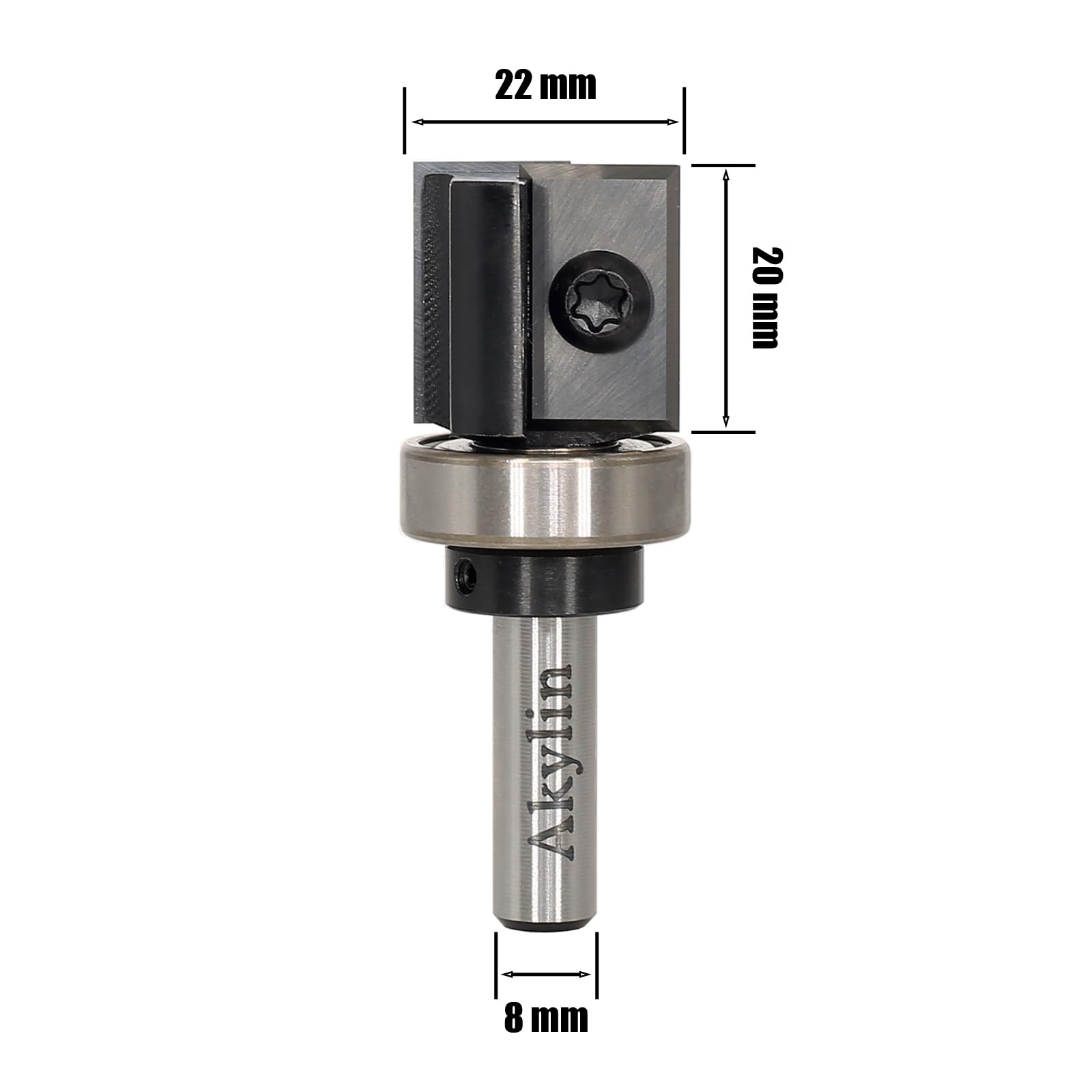 Fraise à affleurer à plaques réversibles - Tige de 8 mm - Lame en métal dur interchangeable sur 4 côtés - Fraise à affleurer avec roulement à billes - Fraise à bois pour le travail des bords