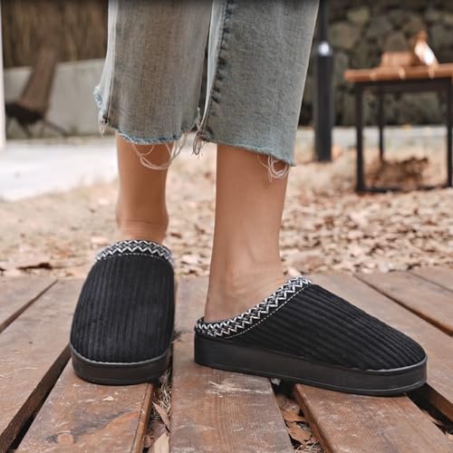 Image of Slippers for Women&Men with Memory Foam Corduroy Closed Toe House Shoes Ladies Winter Warm Comfy Bedroom Women's Slipper Indoor and Outdoor Slip-on Rubber Sole