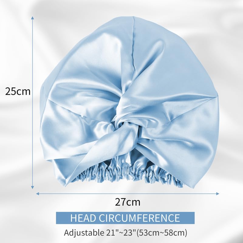 townssilk 100% seta di gelso, cappello da notte da donna, 16 momme, in seta, ideale per i capelli, protegge i capelli, cappello da notte in seta, doppio strato,iceblue