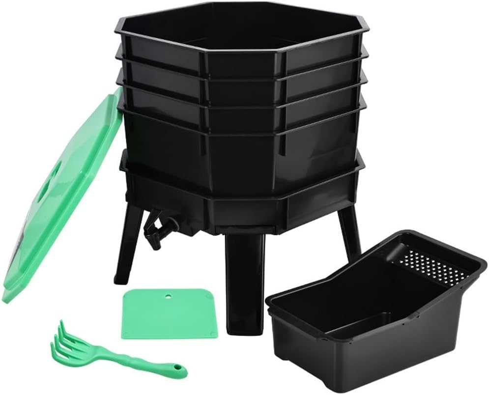 Stackable Compost Bin, Compost Bin with Lid for Backyard and Kitchen Waste, Multi-Layer Composting Bin, Easy-to-Clean Removable Design for Food Scraps