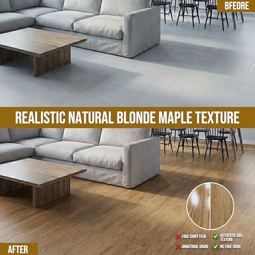 Image of Waterproof Peel and Stick Floor Tile, 54 Sq.Ft Natural Blonde Maple Vinyl Flooring, Easy DIY-Install & Durable for Kitchen, Bedroom, Bathroom, RVs, Rental-Friendly (36-Planks 6 inchx36 inch)