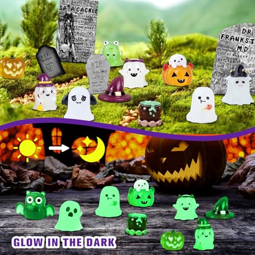 BWFY 30 peças mini figuras luminosas de resina de Halloween, miniverso de Halloween que brilham no e