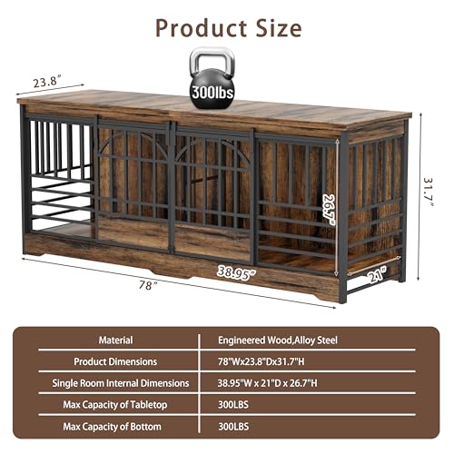 78-Inch-Double-Dog-Crate-Furniture-Extra-Large-Dog-Kennel-Indoor-with-Divider-Heavy-Duty-Dog-Cage-for-2-Dogs-Decorative-Wooden-Dog-House-Decorative-Table-TV-Stand-Pet-House-for-XLarge-Dogs