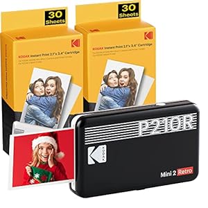 KODAK Mini 2 Retro 4PASS Portable Photo Printer (2.1×3.4 inches) + 68 Sheets Bundle, Black