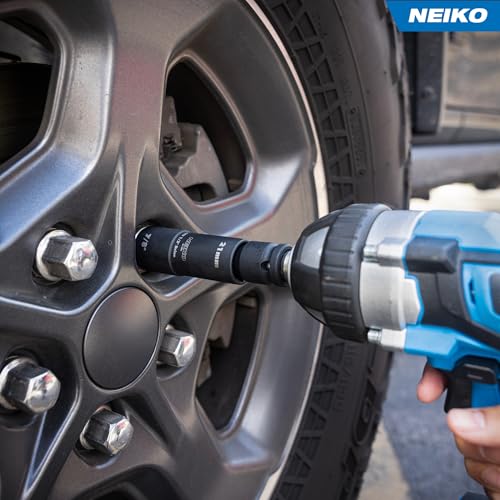 Image of NEIKO 02281B 1 /2 inch Drive Impact Flip Socket Set, Thin Wall Socket, 4 Piece Lug Nut Impact Socket Set, SAE and MM, 3 inch Extension Bar, Cr-Mo Steel, Impact Lug Nut Socket Set