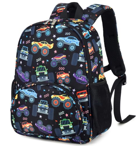 Image of LOIDOU Kids Preschool Backpack for Boys, 15 Inch Monster Truck School Bag, Lightweight Water-Resistant Kindergarten Backpack with Chest Strap for Ages 3-6