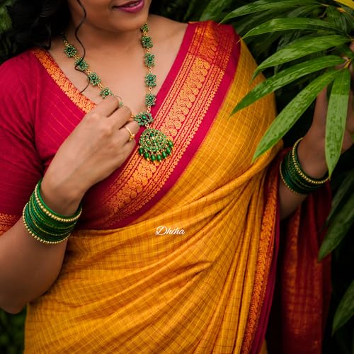 Image of Gadwal Cotton Silk Checked Saree for Women | Pure Kalyani Cotton Checked Saree with Zari Border Tassels & Blouse | Kanjivaram Linen Silk | Handloom Weave
