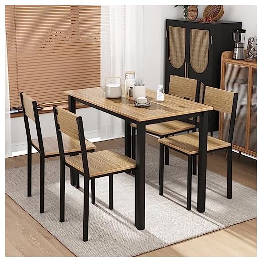 KU Syang Small Dining Table and 4 Chairs, Dining Table and Chairs Set 4 Piece Dining Room Sets, Dining Table of 105 x 60 x 76cm, 4 Chairs of 36 x 36 x 80cm, Walnut Brown