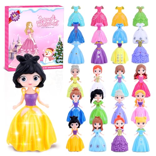Calendario Adviento de Navidad para Niñas Calendario de Cuenta Regresiva de 24 Días para Niños Disfraz de Princesa Habilidades Motoras Trajes y Peinados Juguete