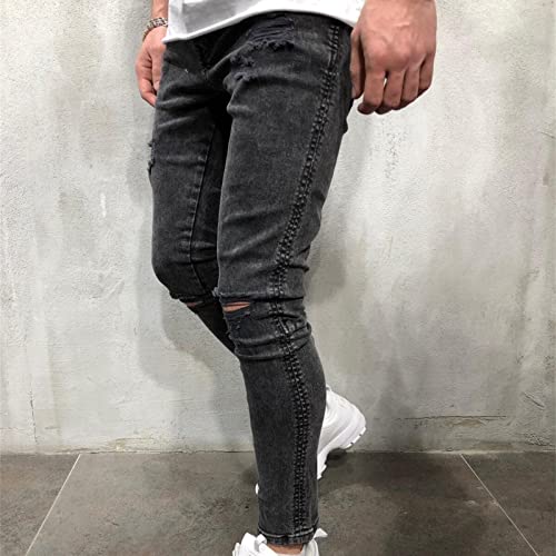 Maiyifu-GJ Men's Ripped Slim Stretch Jeans Distressed Skinny Straight Leg Denim Pants Washed Retro Pencil Jean Trousers3